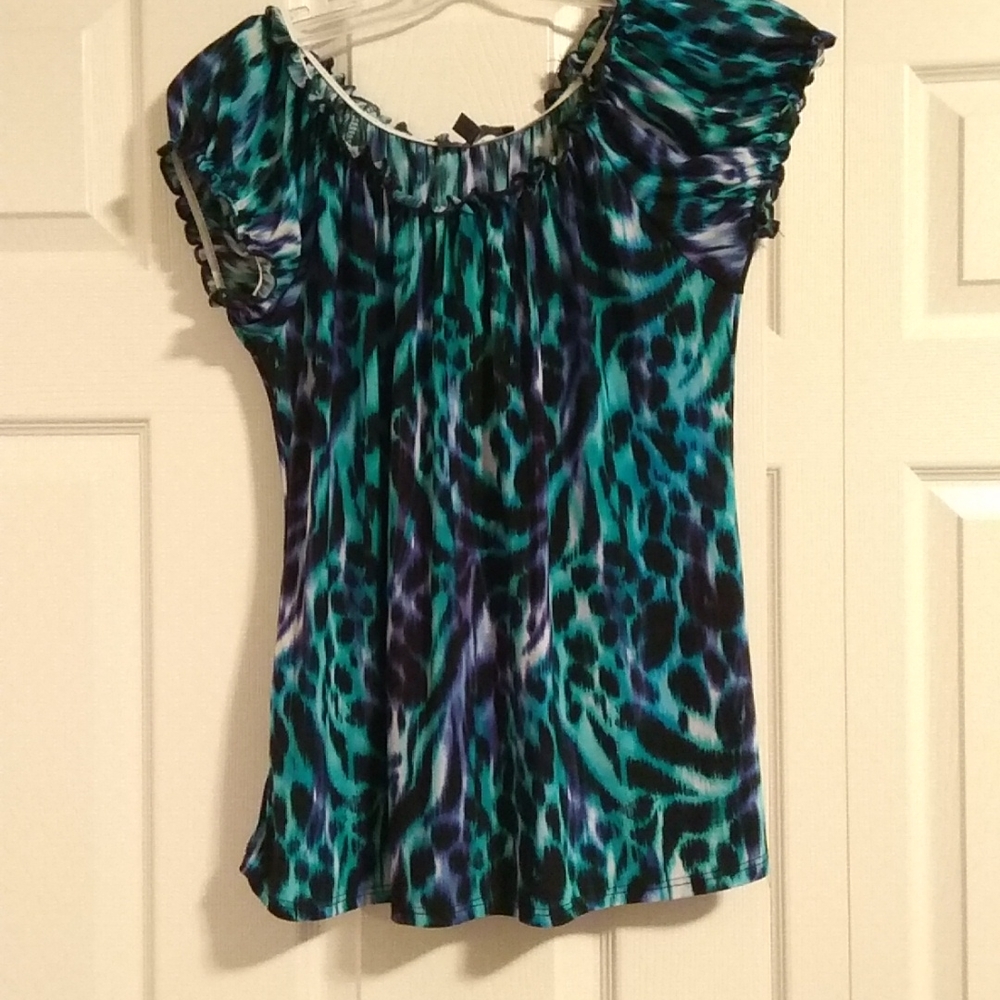 14. Cap Sleeve Blue and Purple Animal Print Top